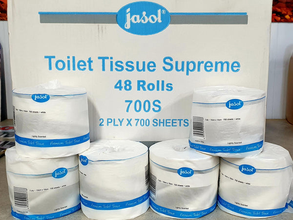 JASOL SUPREME TOILET PAPER 2PLY 700 SHEETS PER ROLL LONG ROLL 48PK PER CARTON