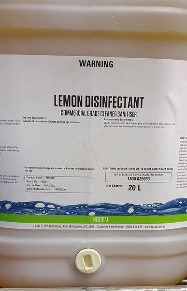 Lemon Disinfectant - Commercial Grade Cleaner Sanitiser - 20 Litre