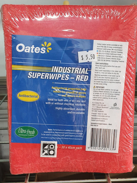 Oates Superwipes - Antibacterial 30cm x 40cm - Pack of 10 - Various Colours